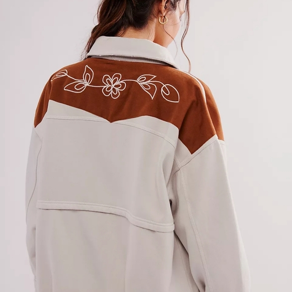Embroidered Brown and White Jacket Tricia Fix XFree People Cowgirl Cardi XL Nwt - Picture 2 of 8